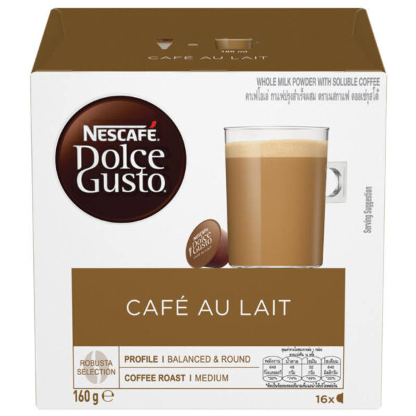 Nescafe Dolce Gusto Roast and Ground Coffee Cafe Au Lait 16capsules 160g.